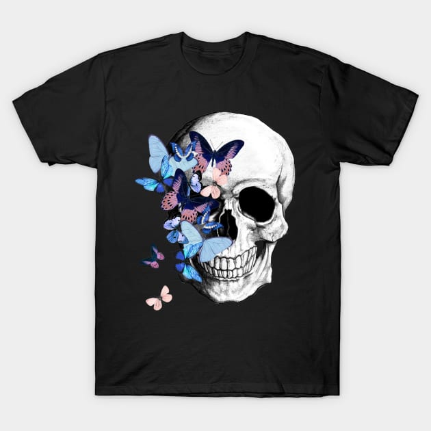 Sage Tribe skull mask face Butterflies T-Shirt by Collagedream